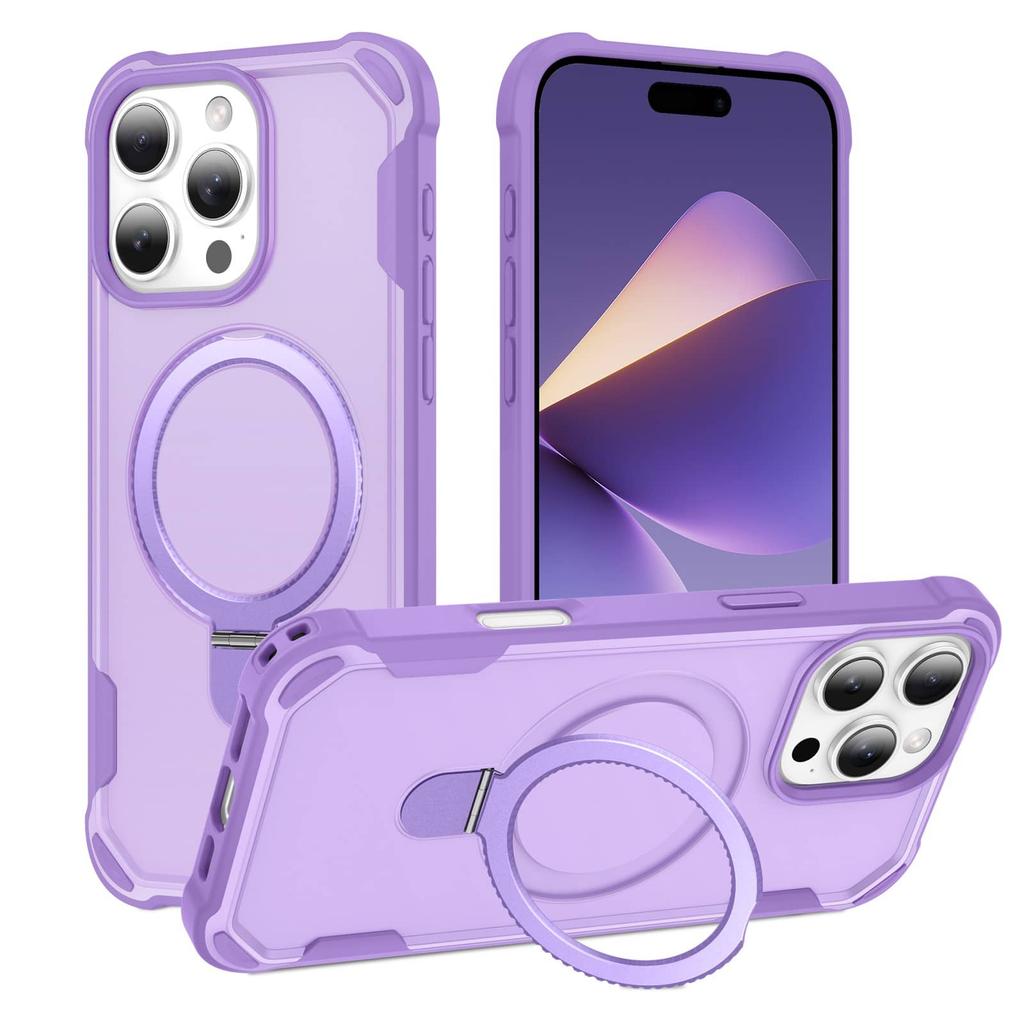 For iPhone 16e/16/15/14/13/12 Pro Max 16 Plus 11 Stand Case Compatible with Magnetic, Built-in Ring Holder Drop Protection Cover