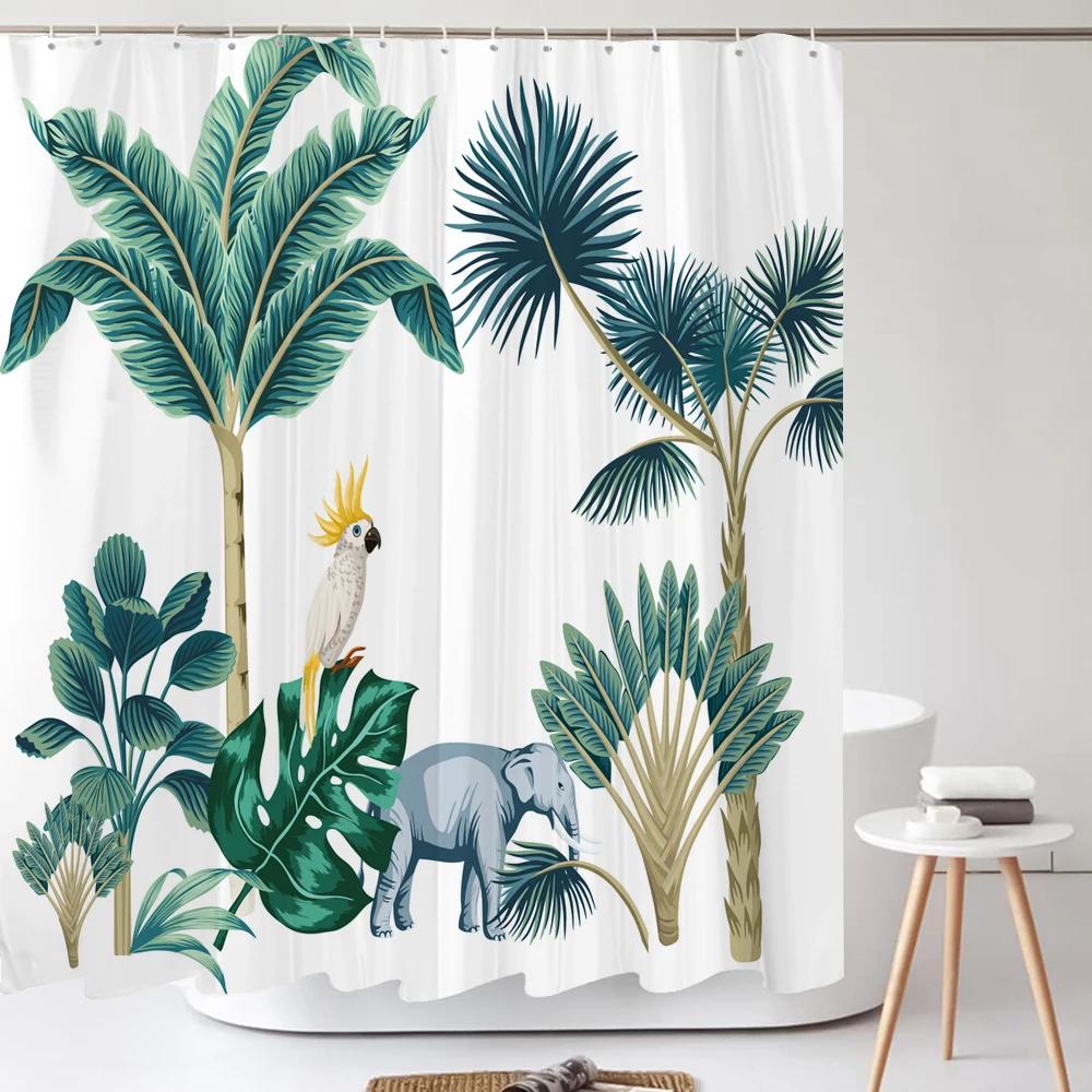 3D Tropical Green Plant Leaf Palm Cactus Bathroom Shower Curtain Home Decor Curtain Waterproof Fabric Shower Curtains With Hook