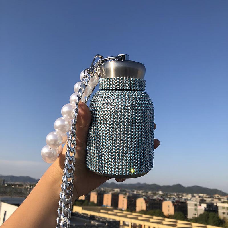 Chubby Rhinestone Insulated Tumbler with Pearl Strap