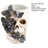 Gothic Butterfly Skull Pen Holder, Spooky Resin Skull Makeup Brush Holder, Multifunctional Halloween Tea Light Candle Holder for Desk, Shelf Decor
