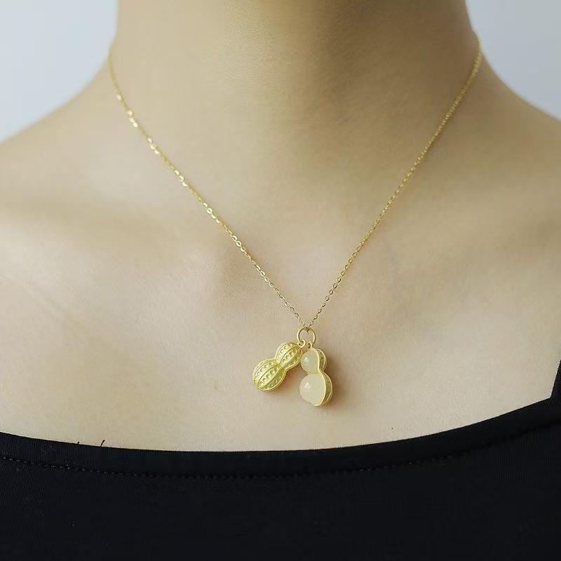 Gold Shelling Peanut O-shaped Chain Necklace - Stylish, Versatile, Simple Clavicle Chain for Women