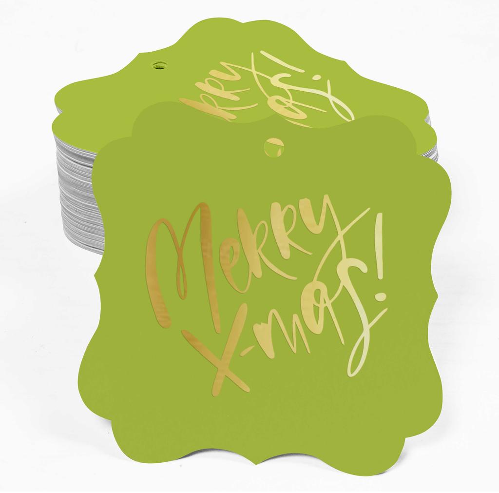 Inkdotpot Pack Of 100 Real Gold Foil Bracket Shape Paper Tags Merry X-Mas Christmas Favor Hang