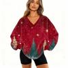 Damenmode Lässig Langarm Weihnachten Bedruckt V-Ausschnitt Oberteil Sweatshirt