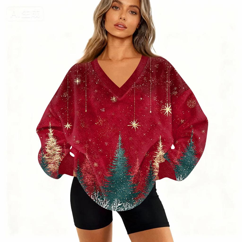 Modă Femei Casual Mânecă Lungă Crăciun Imprimat Decolteu în V Top Hanorac