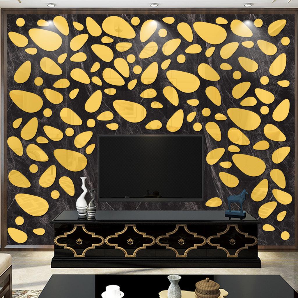 Adesivo de espelho em forma de seixo para fundo de parede de casa, sala de estar, quarto, adesivos