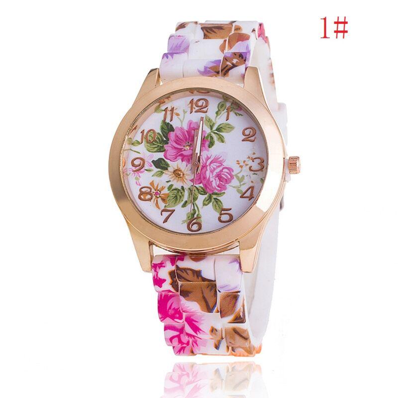 Womens Watch Fashion Silicone Printed Flower Causal Quartz Analog Watches Wrist