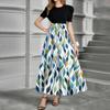 Women's Fashion Casual Belt Short Sleeve Round Neck Print Stitching Elegant Temperament Dress