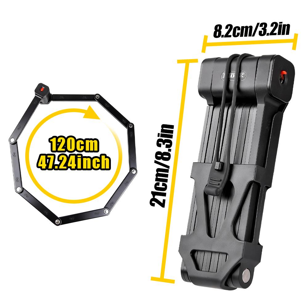 ETOOK Folding Bicycle Lock 1.2m Antitheft Bike Lock with Hidden Airtag Mount Heavy Duty Foldable Lock for Motorcycle MTB Cycling 4
