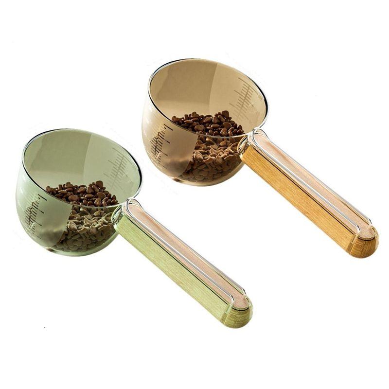 

AEE2-Pet Measuring Cup With Sealing Clip Design For Dog Cat Dry Or Wet Food Scoops Wood Handle Precision Scale Pet Supplies