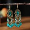 Vintage Bohemian Long Drop Dangle Earrings For Women Geometric Beads Handmade Tassel Crystal Ethnic Boho Wedding Earings Zircon