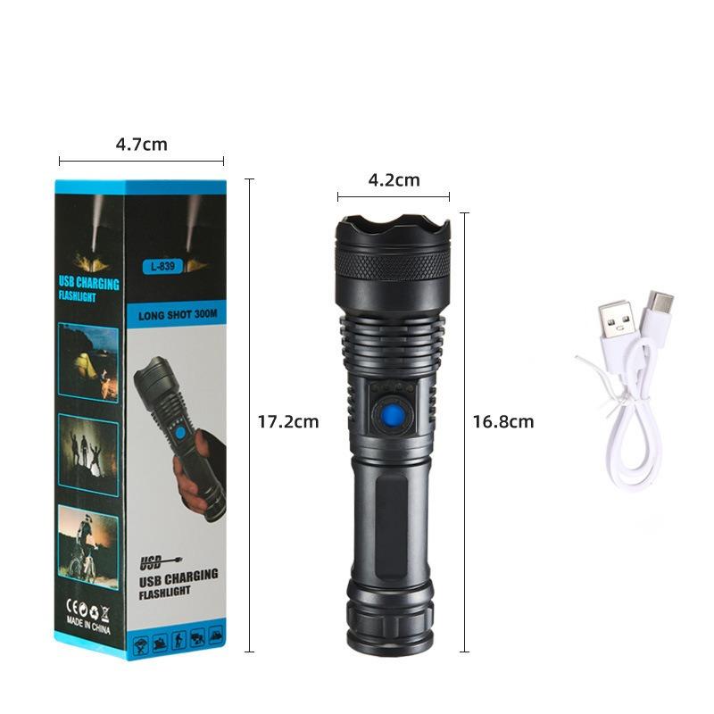 Strong light flashlight USB charging power display home outdoor portable night fishing camping strong flashlight