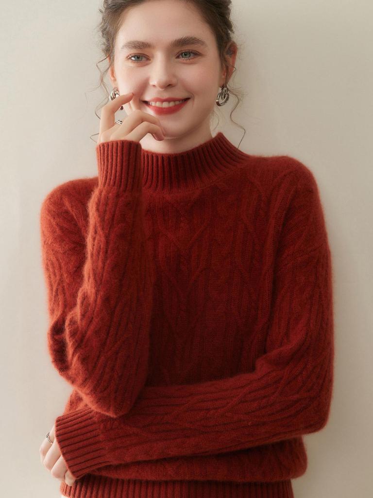 2025 Autumn/Winter Women's Heavyweight French Retro Goat Wool Floral Knit Sweater