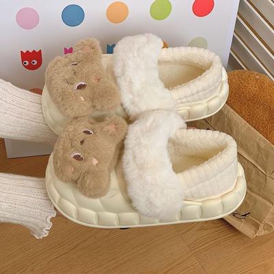 Removable Cotton Slippers Women, Cute Cartoon Bear Snow Boots Women, Warm Cotton Shoes Non-slip
