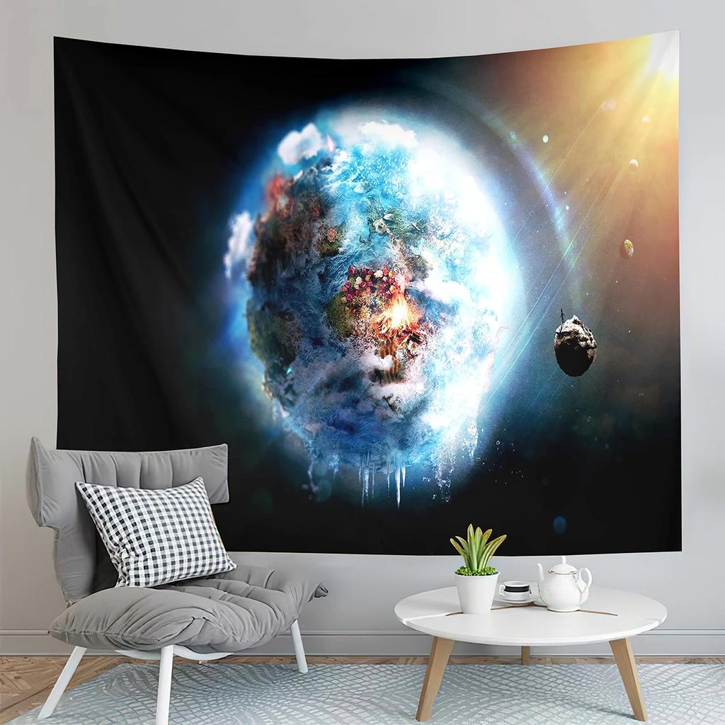 Galaxy Tapestry Mysterious Planet Tapestry Psychedelic Outer Space Tapestry Home Living Room Bedroom Dorm Decor Background Cloth