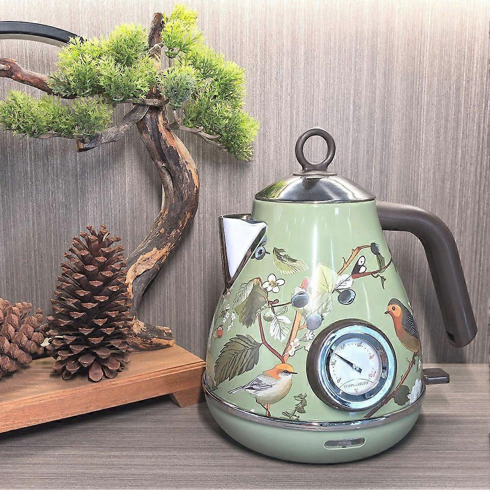 1.7L Retro Electric Kettle 1850W Handmade Decals Auto Power Off Stainless Steel Teapot for Quick Boiling EU Plug