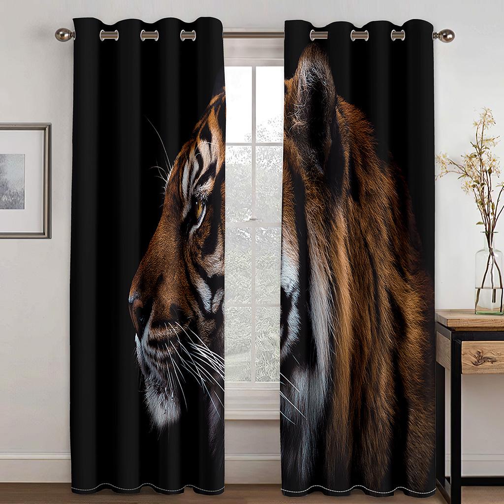 The King of Beasts The King of the Forest Tiger Lion Leopard Curtain, a Set of Two Pieces, Home Bedroom Living Room Curtain
