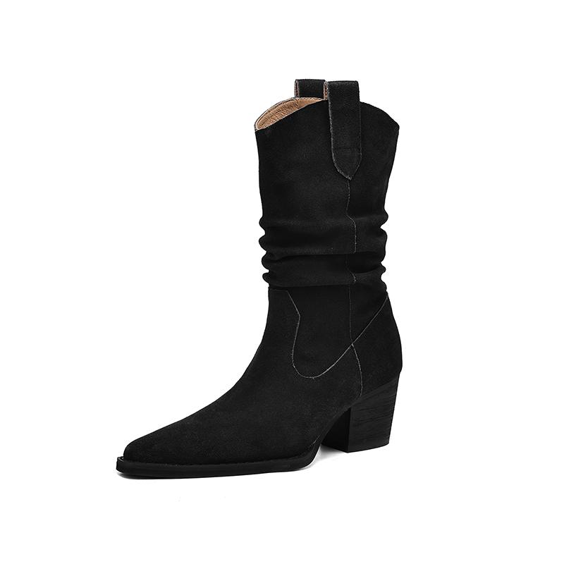 

Fashion 2025 Winter Classic Chelsea Boots for Woman Cow Suede Square Toe Wedge Heel Ankle Boots Simple Comfortable Cowboy Boots Female 40