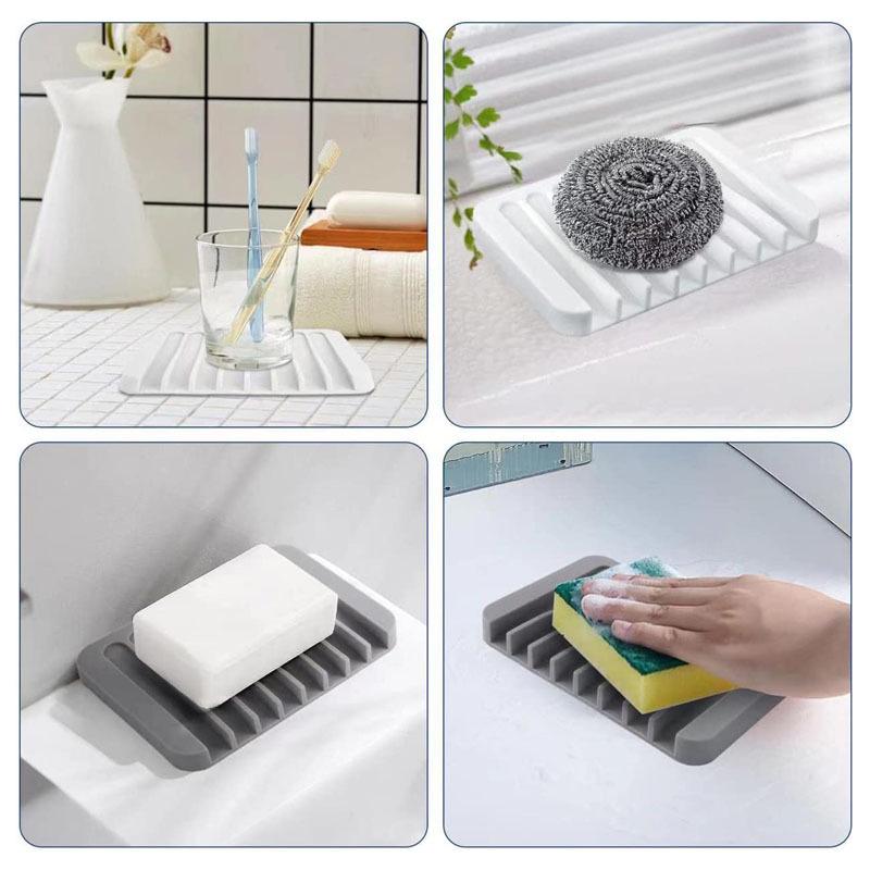 Comb-Shaped Silicone Soap Holder with Self-Draining Design for Bathroom Vanity.