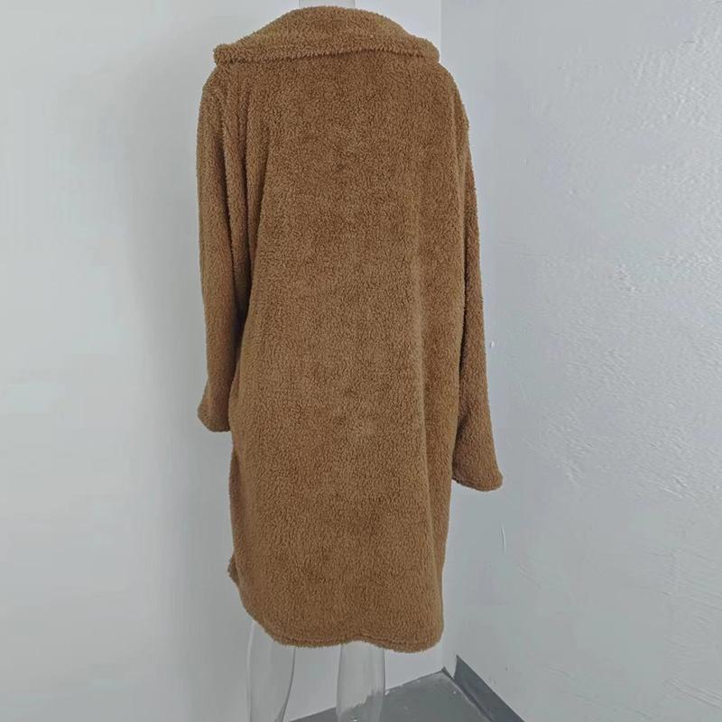 Toamnă și iarnă groasă cu mânecă lungă cu revere jachetă damă plus size fleece din pluș paltoane lungi calde femei lejer casual jachete solide pentru femei 24959