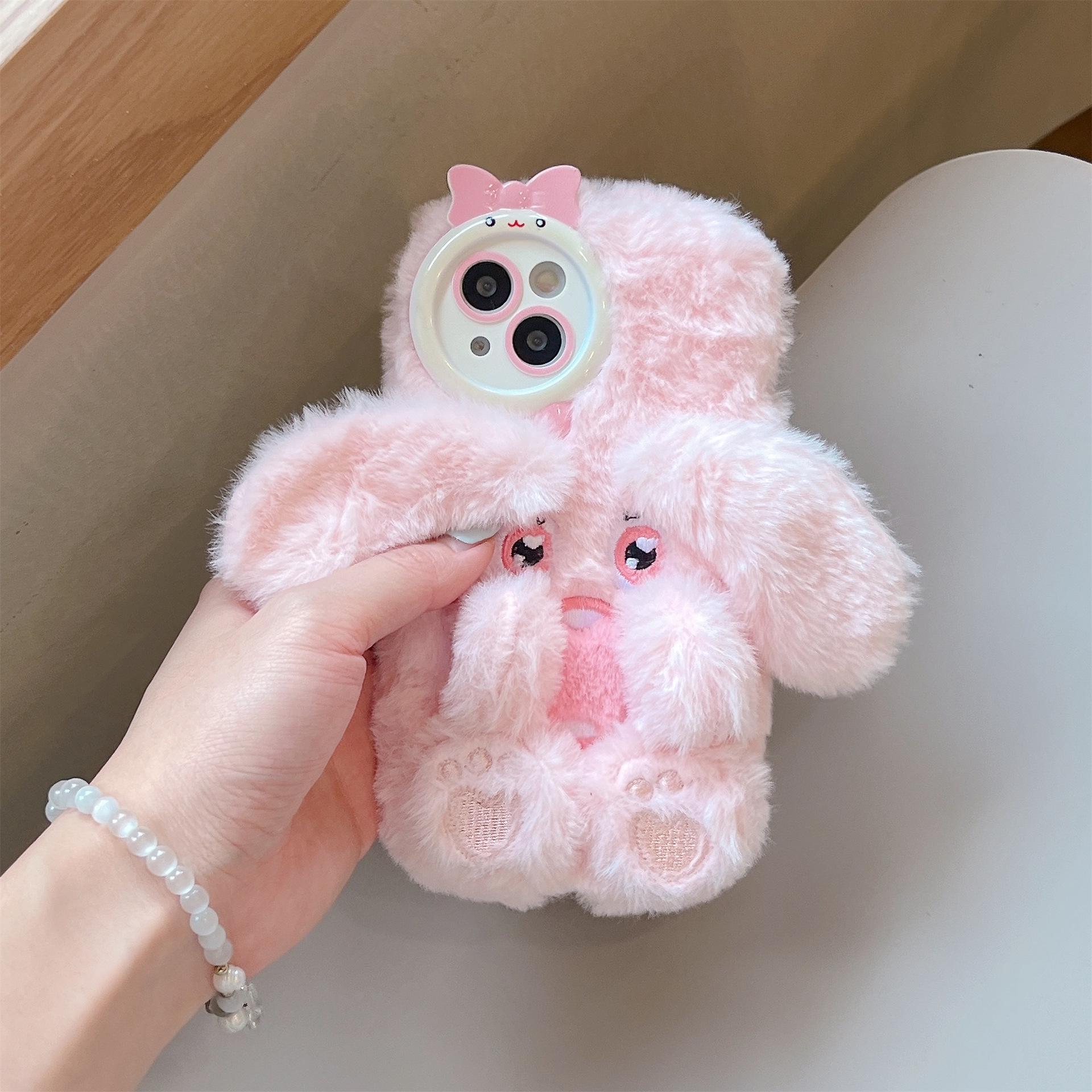 

Plush Big-Eared Dog iPhone Case (Compatible with iPhone 14/15/16/17 Pro/Pro Max) - Cute, Soft Autumn/Winter Design iPhone 14 розовый