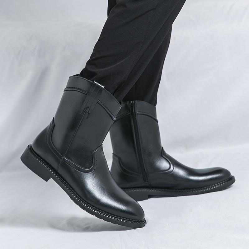 Fashion New Men Cowboy Boots Black Brown Side Zipper European and American Fashion Brand Chelsea Boots Knight Boots Size 38-46 Men Boots