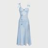 European & American Style Light Blue Mesh Lace Backless High Slit Suspender Dress