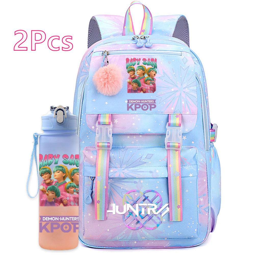 2 ks/sada Roztomilý Anime Kpop Potištěný Batoh s 750ml Lahví na Vodu Cestovní Taška s Velkou Kapacitou pro Dívku Teenagera Chlapce Školní Taška Dětský Dárek Mochila