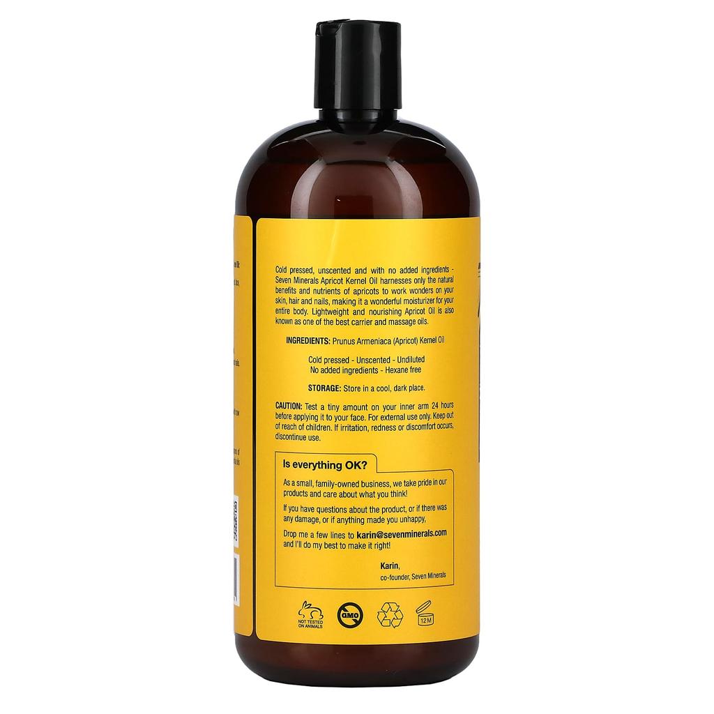 Meruňkový olej, Lisovaný za studena a přírodní, Bez vůně, 950 ml (32 fl oz)