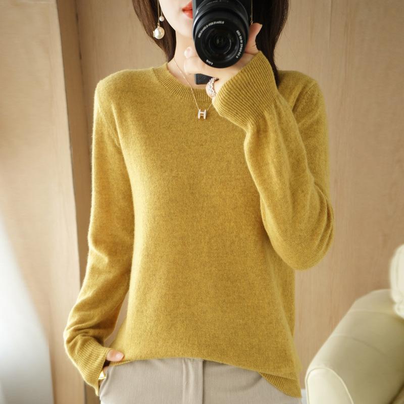 Women's Fashion Casual Solid Color Print Plus Size Autumn Winter Long Sleeve O-Neck Sweaters