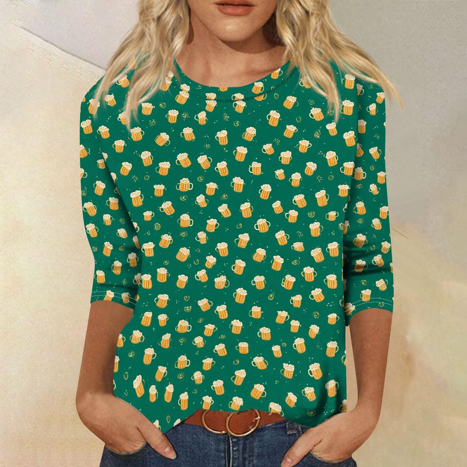 

Women’s Casual Crew Neck Three Quarter Sleeve Top with Festival Print Relaxed Fit Soft Fabric Suitable for Daily Wear XXXL синій