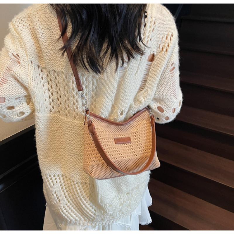 Striped Knitted Woven Bag Women's Summer New Fashion Niche Messenger Seaside Vacation Beach Bag