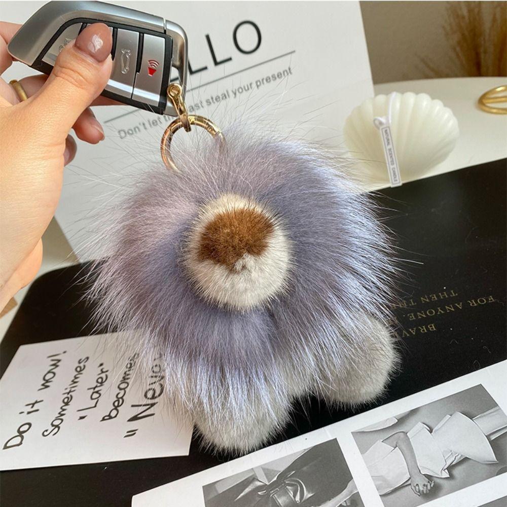 Mink Fur Lion Plush Pendant Long Mane Cute Animal Keychain Kawaii Plush Lion Keychain  Children