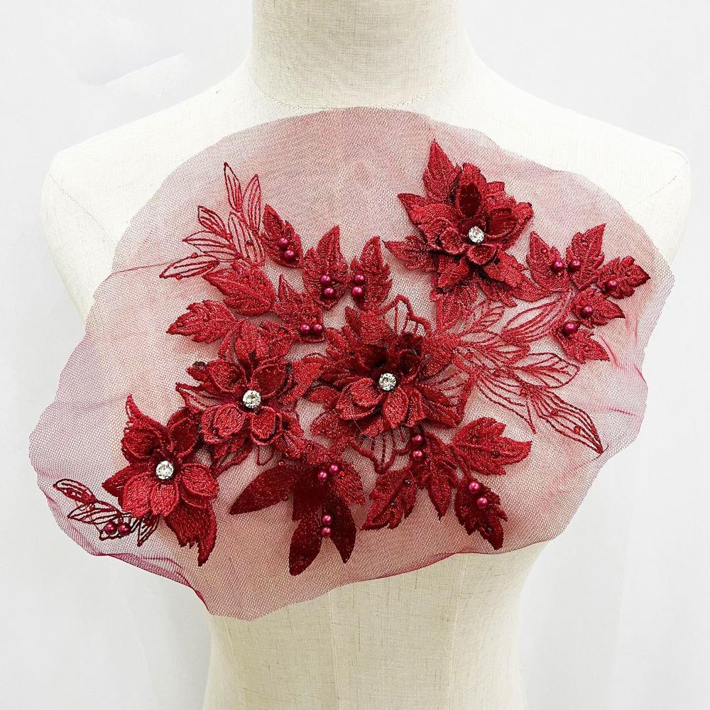 Sequins Flower 3D Embroidery Patches Handmade Lace Fabrics Applique Embroidered Floral Patches