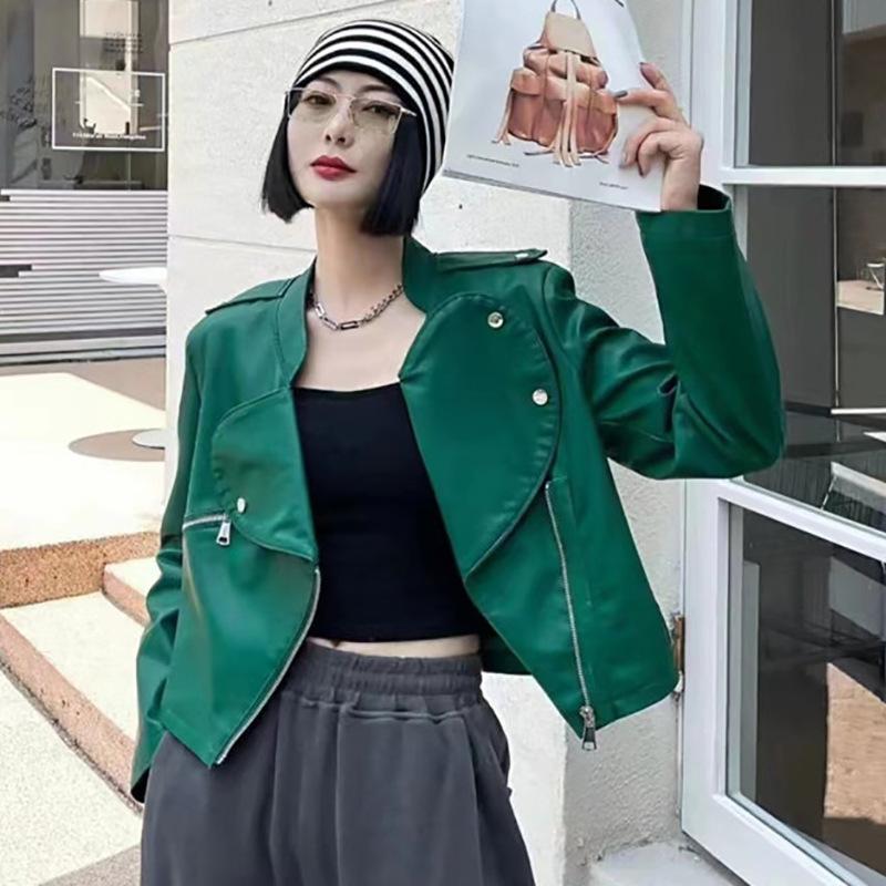 

Chic Love Big Lapel Мотоциклетная кожаная куртка женская Niche Design Милая и классная короткая куртка из натуральной кожи премиум-класса Куртка XL