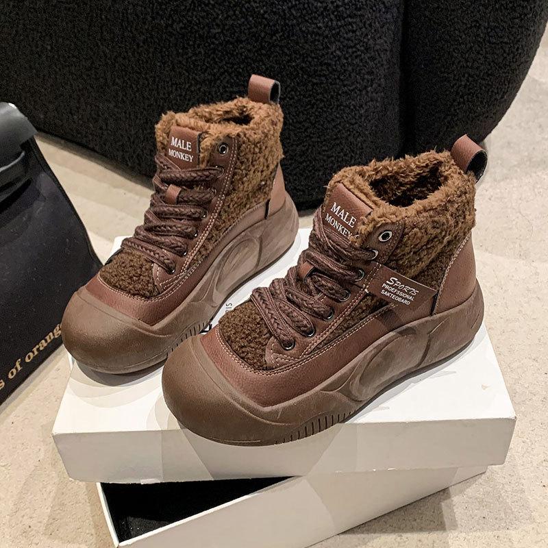 Fleece Heightening Snow Boots Women's 2025 Autumn and Winter New Versatile Internet Celebrity Warm Platform Martin Short Boots Cotton Shoes
