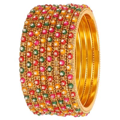 Indian Bollywood Trend Smart Fashion Handmade Multi Color Luck Embedded Style Gold Tone Designer Jewelry Bangle Bracelet Set of For [Touchstone]