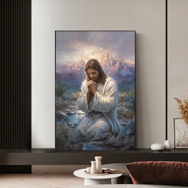 Jesus Praying Wall Painting Religious Image, Minimalist Nordic Style Prayer Painting  Printed On Canvas Home Decor Wall Art Pictures For Living Room