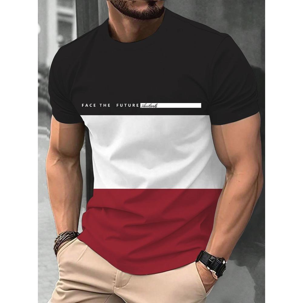 3D printed color striped men's T-shirt with anchor pattern short sleeved T-shirt