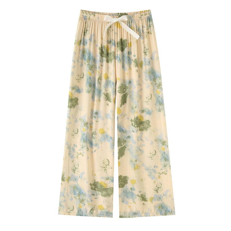 Women's Sleepy Pants Summer Printed Loose Wide Leg Pants Mom Cotton Home Casual Pants