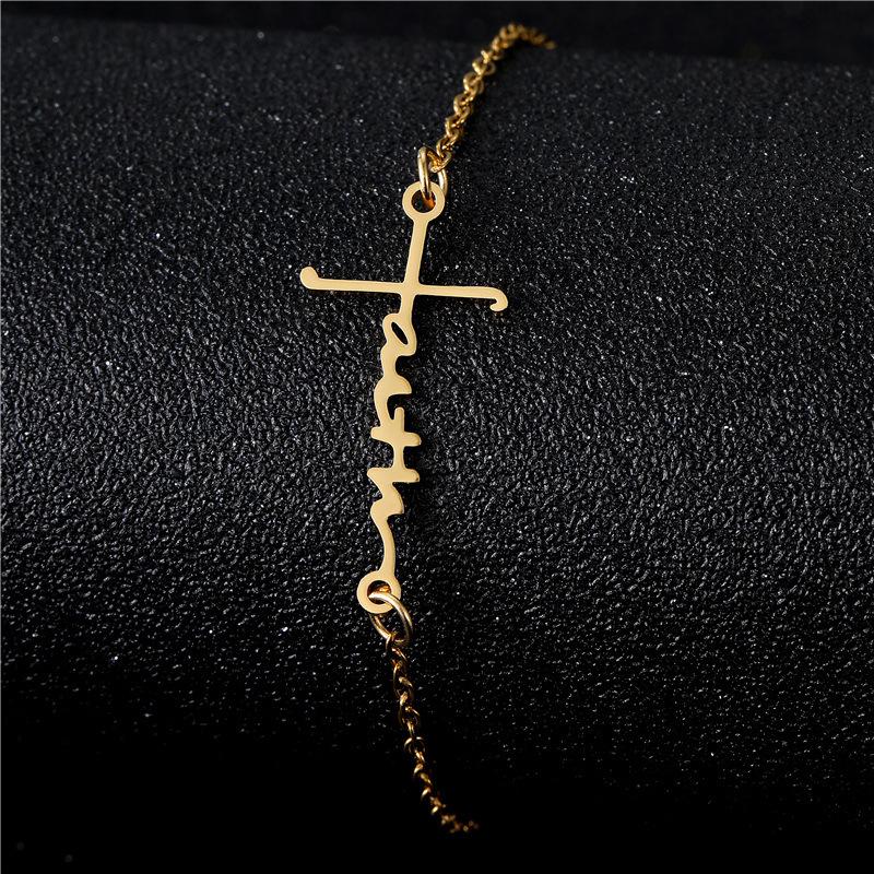Gold English Letter Stainless Steel Bracelet Light Luxury High-End Cross Style Fashion Jewelry