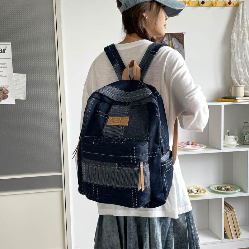 Schoolbag Trendy Retro Denim Backpack Male and Female Couples College Students School Bag Leisure Travel Backpack