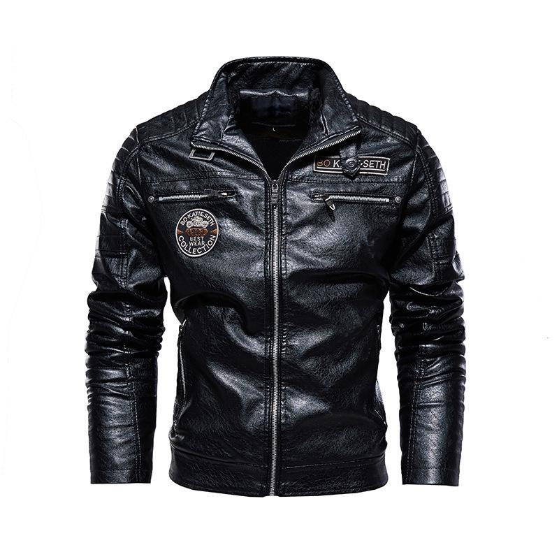 Men's leather jacket new men's pu leather jacket European and American locomotive clothing velvet leather jacket men's coat men's