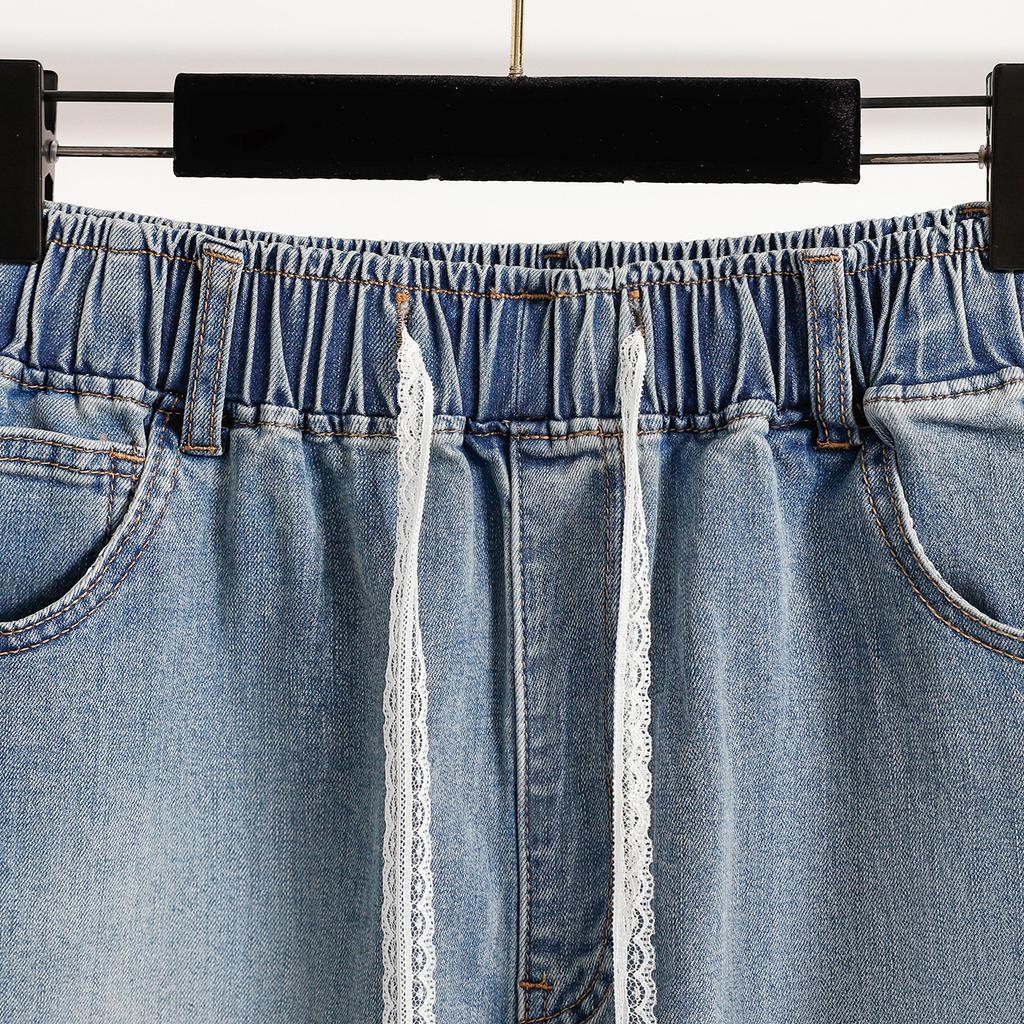 DIMANAF 2025 Plus Size Women Shorts Pants Summer Jeans Short Basic Harem High Waist Solid Pants Elastic Waist