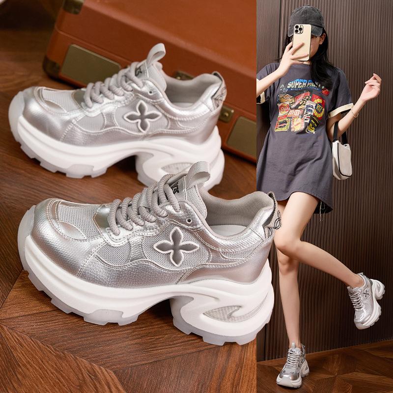 Platform Dad Shoes Women's 2025 Spring and Summer New Breathable Mesh Sandals Inner Height Increase Women's Shoes Versatile Casual Sports Shoes