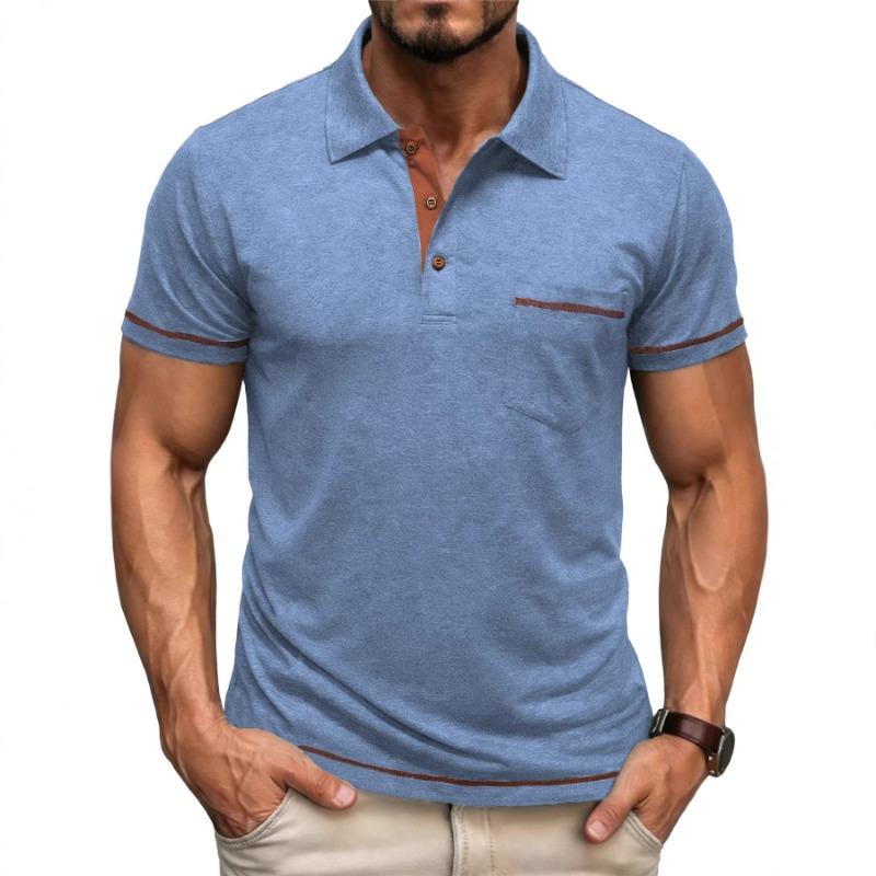 Men's Contrast Trim Short Sleeve Polo Shirt with Chest Pocket