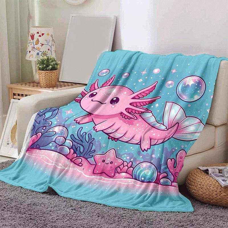 1pc Cute Axolot Printing Lightweight Flannel Blanket, Comfortable and Warm Blanket, for Camping Sofa Bed and Couch Office, Suitable for Gift