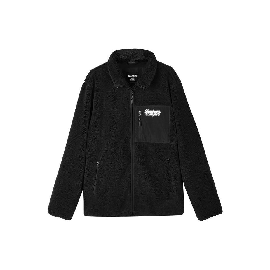 Skechers Sport Lifestyle Series Solid Color Zip Retro Stand Collar Fleece Jacket Unisex Jacket Carbon-Black L423U076-0018 L