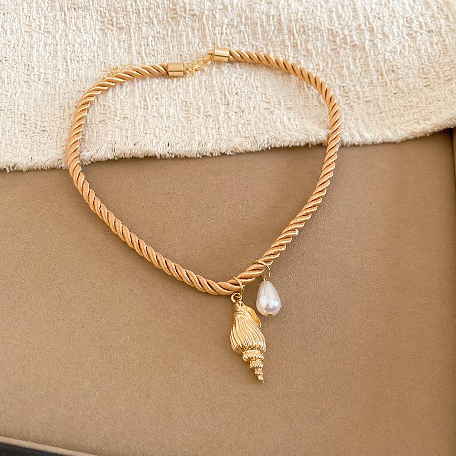 2026 Trendy Metal Fish Geometric Conch Pearl Pendant Rope Chain Choker Necklace For Women Men Summer Vacation Charm Neck Jewelry