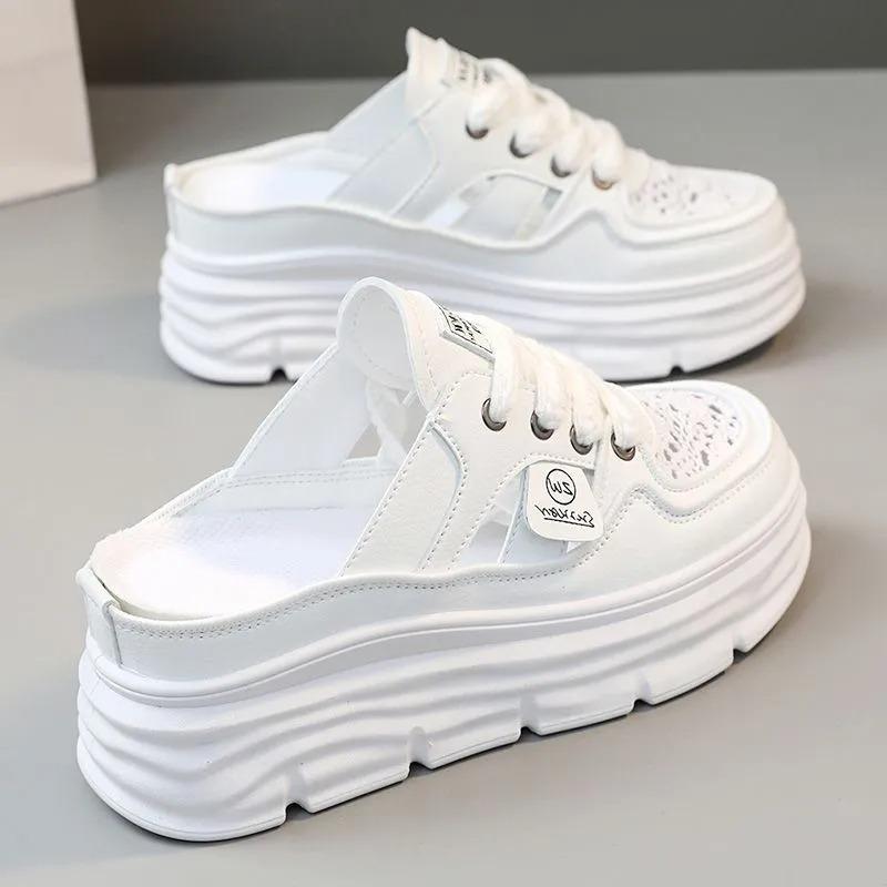 Thick-soled Waterproof Platform 7cm White Shoes Hollow Breathable Women's Shoes Summer Lazy Slippers