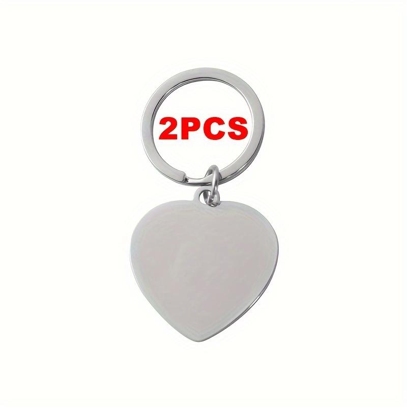 WTEMPO 2 szt. Stal nierdzewna Gładki wisiorek w kształcie serca Pusty tag w kształcie serca DIY Brelok + Łańcuszek na klucze Możliwość grawerowania Walentynki Pamiątkowy prezent